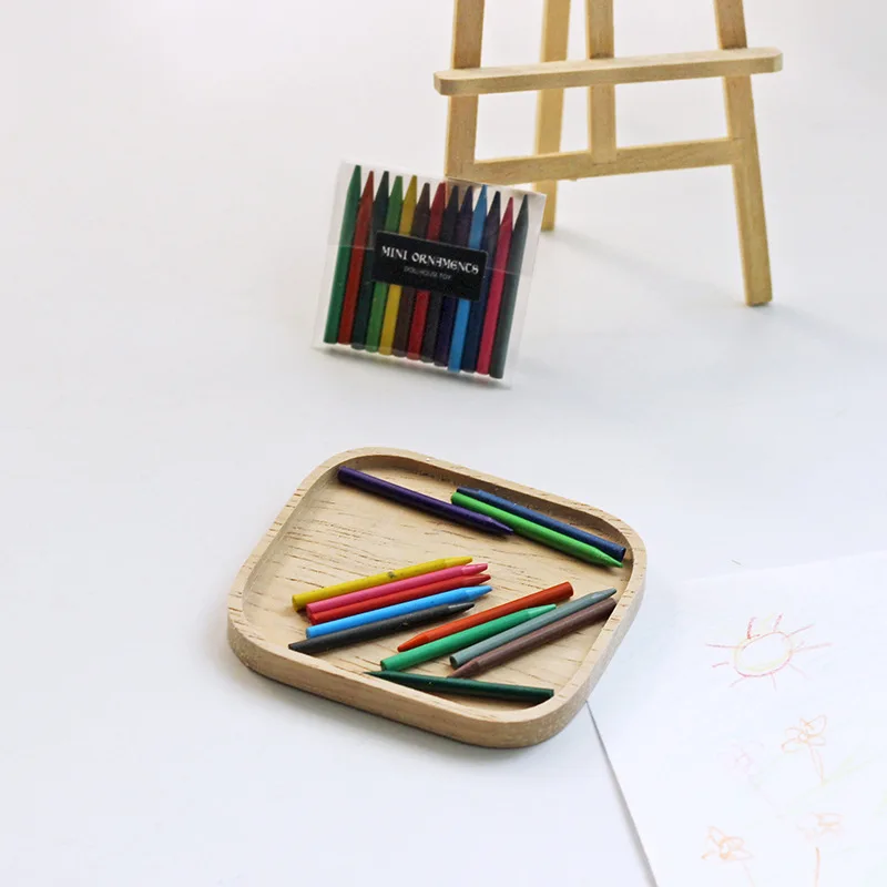1:12 Art Supplies Figurines Miniature Colored Crayons Doll House Accessories Diy Miniature Model Toys Photography Props Decor