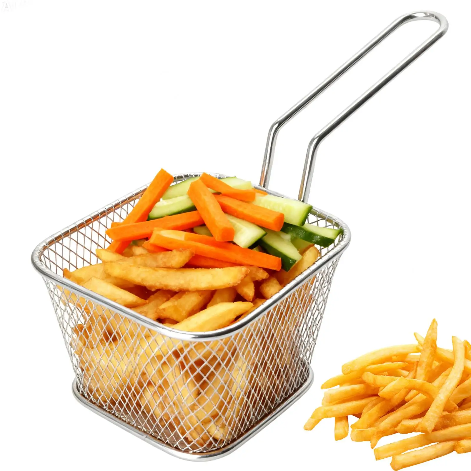 Bratkorb, Pommes-Brat-Servierkörbe, Lebensmittel-Servierhalter aus Edelstahl in Lebensmittelqualität, Kochkorb, Bratpfanne, Ölpfanne, Sieb