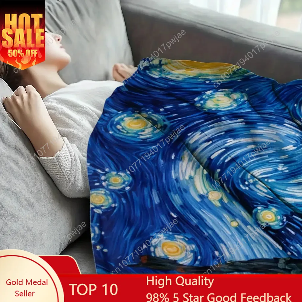 

Van Gogh Starry Night Blanket - Soft Lightweight Flannel All-Season Throw for Couch, Bed, Travel & Camping - Machine Washable Va