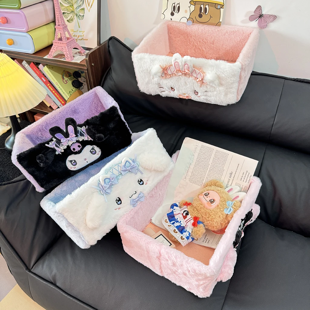 Sanrio My Melody Hello Kitty Cinnamoroll pluche desktop opbergdoos Kuromi cosmetica opbergmand met grote capaciteit
