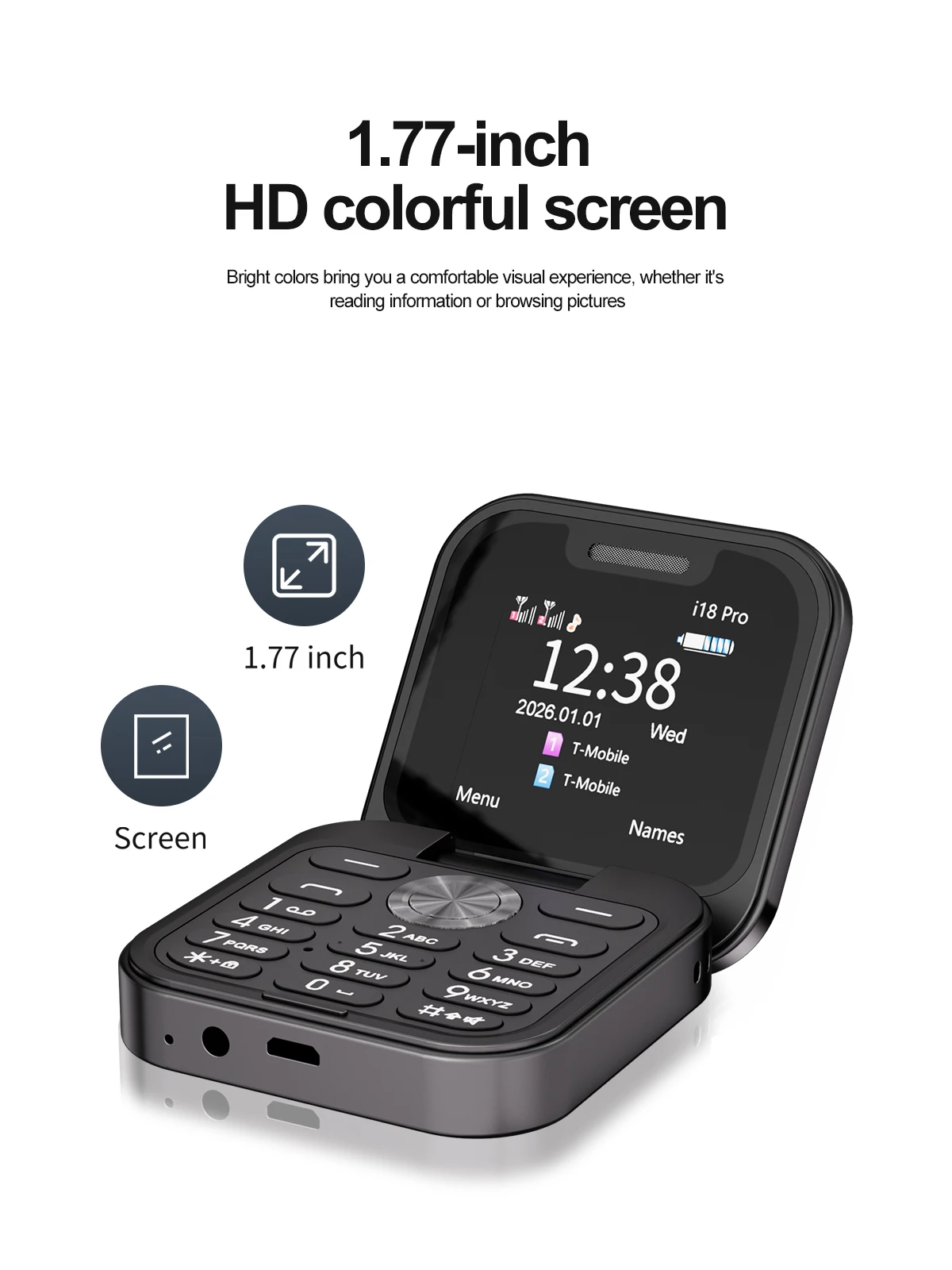 SERVO I18PRO Mini Flip Feature Phone Dual SIM Standby Magic Voice 3.5mm Audio Jack Blacklist 1.77" Pocket Mobile Phone Vibration