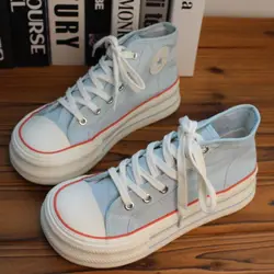 New Pink Classic Canvas Shoes Women School Students Sport Shoes for Woman Casual Vulcanized Shoe Flats High Top Zapatos Mujer