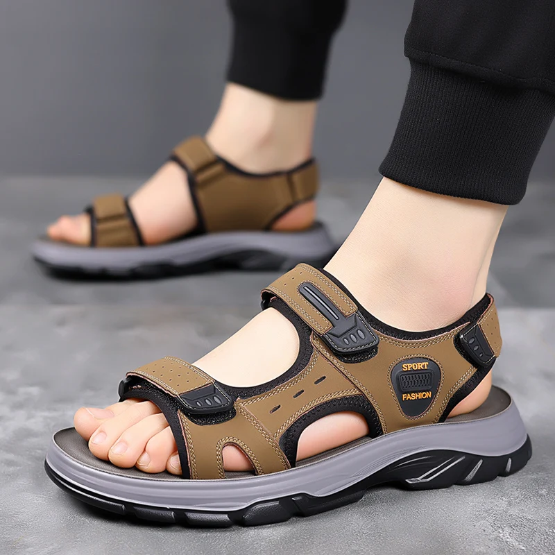 Sandals men\'s summer 2024 outdoor mountaineering river sports non-slip outside wear leather driving outside wear beach shoes