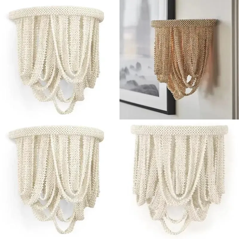Antique design Nordic modern rattan paste hand-sewn cocoa beads ribbon wall lamp decoration home hotel restaurant wall lamp