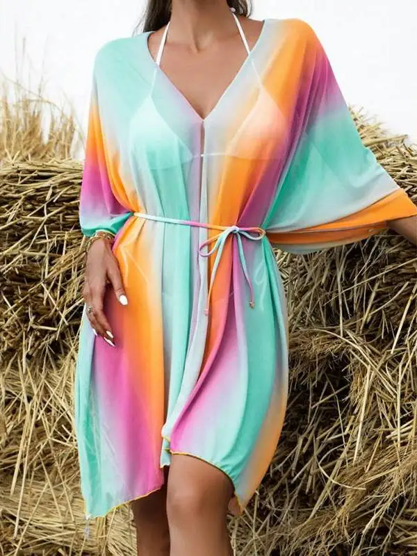 

New Women's Beachwear adient Bikini Swimsuit Outerwear V-Ne Cover-Up Cleanfit Sle Polyester Summer Faion