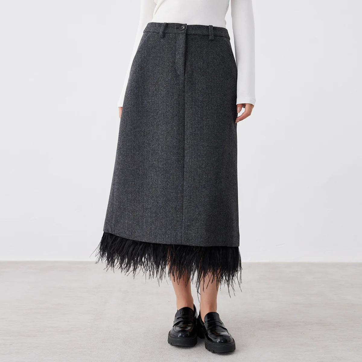 K2622W High quality luxury brand women\'s clothing 50% wool skirt