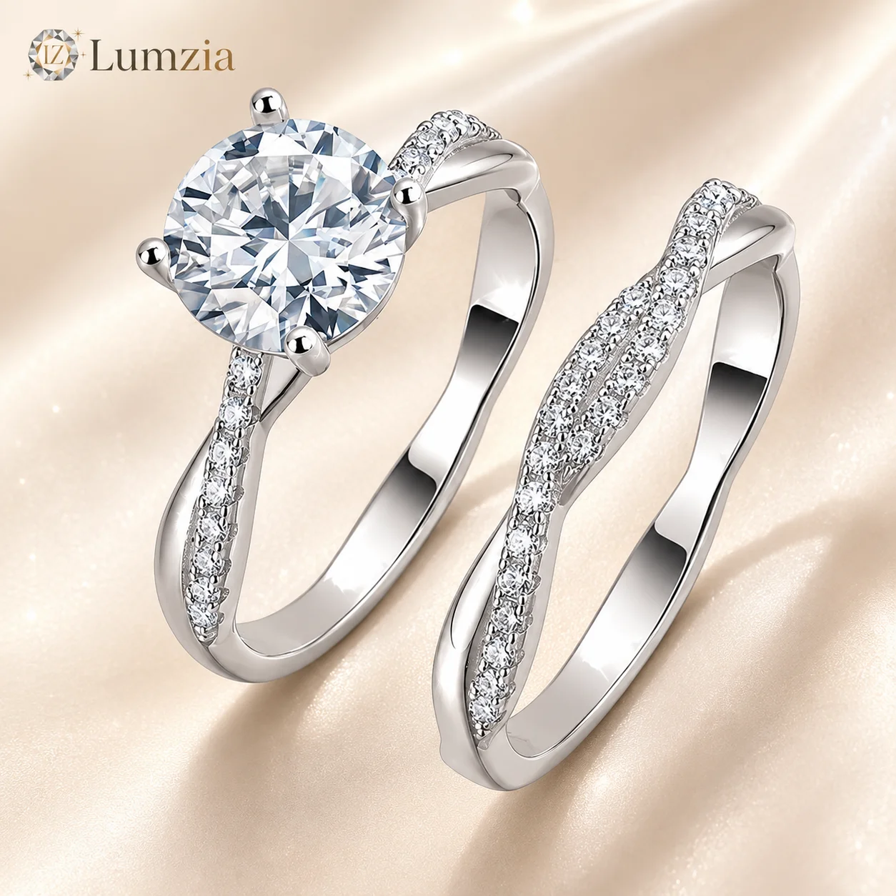S925 Sterling Silver Moissanite Bridal Ring Set 2CT D Color VVS1 Stacking Ring Main Side Ring GRA Certificate Gift for Women
