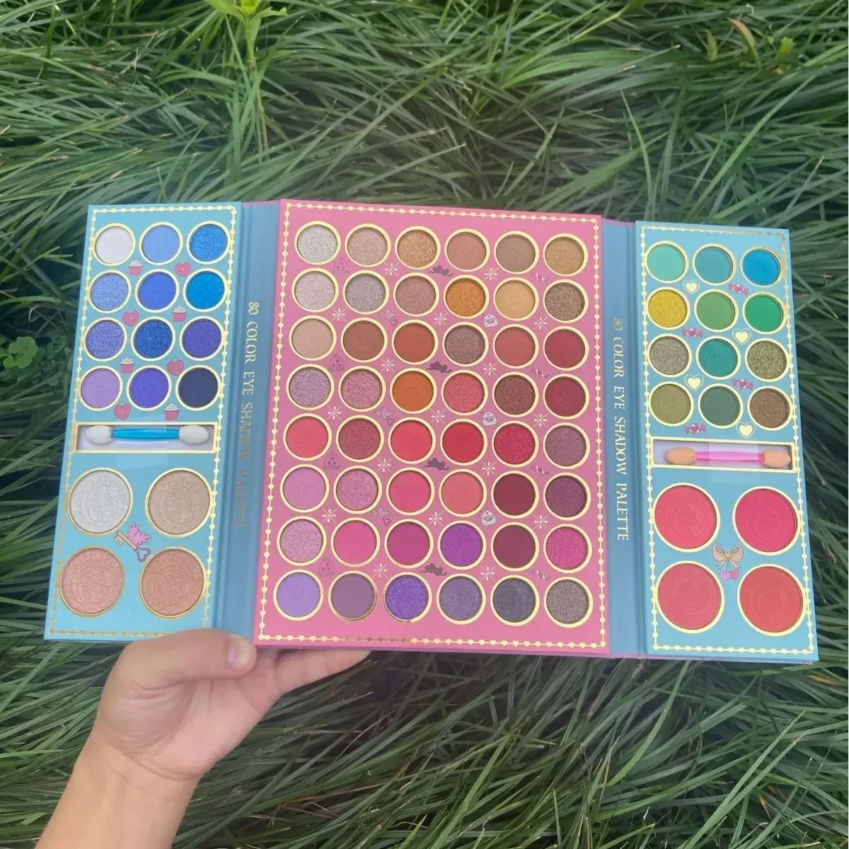 Paleta de sombra de ojos para niños, 80 colores, mate, brillo, rubor, paleta de maquillaje integrada, escenario, impermeable