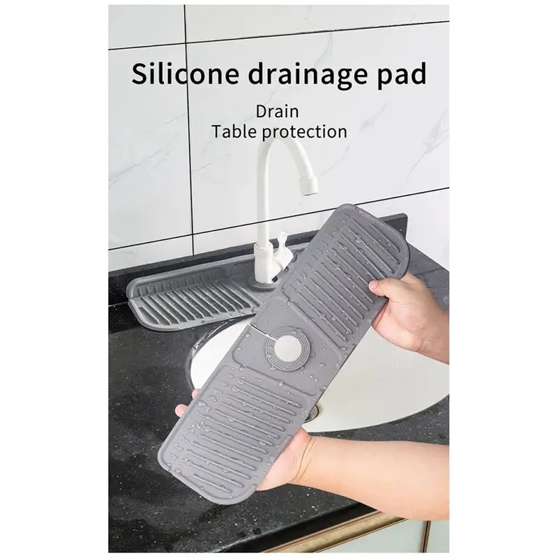 abbo-キッチン用シリコン製水切りマット-2枚セット。シンク用で、水しぶきを防ぎ、カウンタートップを保護します。浴室にも使用可能。グレー。