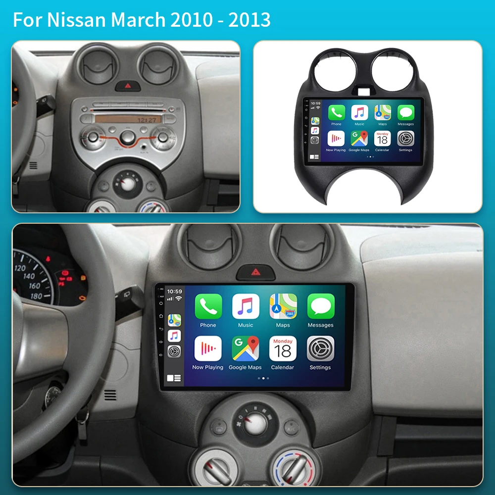 For Nissan March MICRA 2010 2011 2012 2013 Android 16 Car Radio Audio Video Multimedia Player GPS Navigation 8+128G Carplay Auto