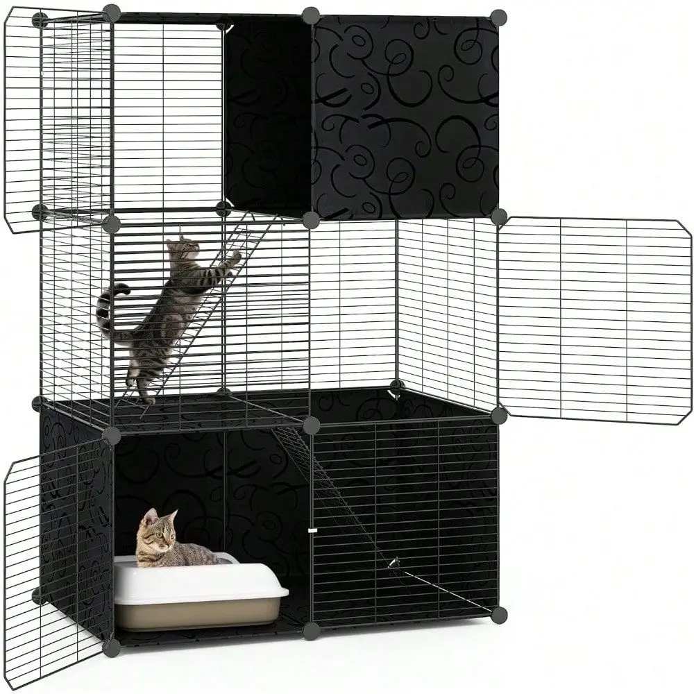 

Cages Indoor, 3Tier Large Cat Enclosure With 2 Ladders, 3 Doors, Detachable Metal Wire Kennel For Indoor Cats To Play And Rest,
