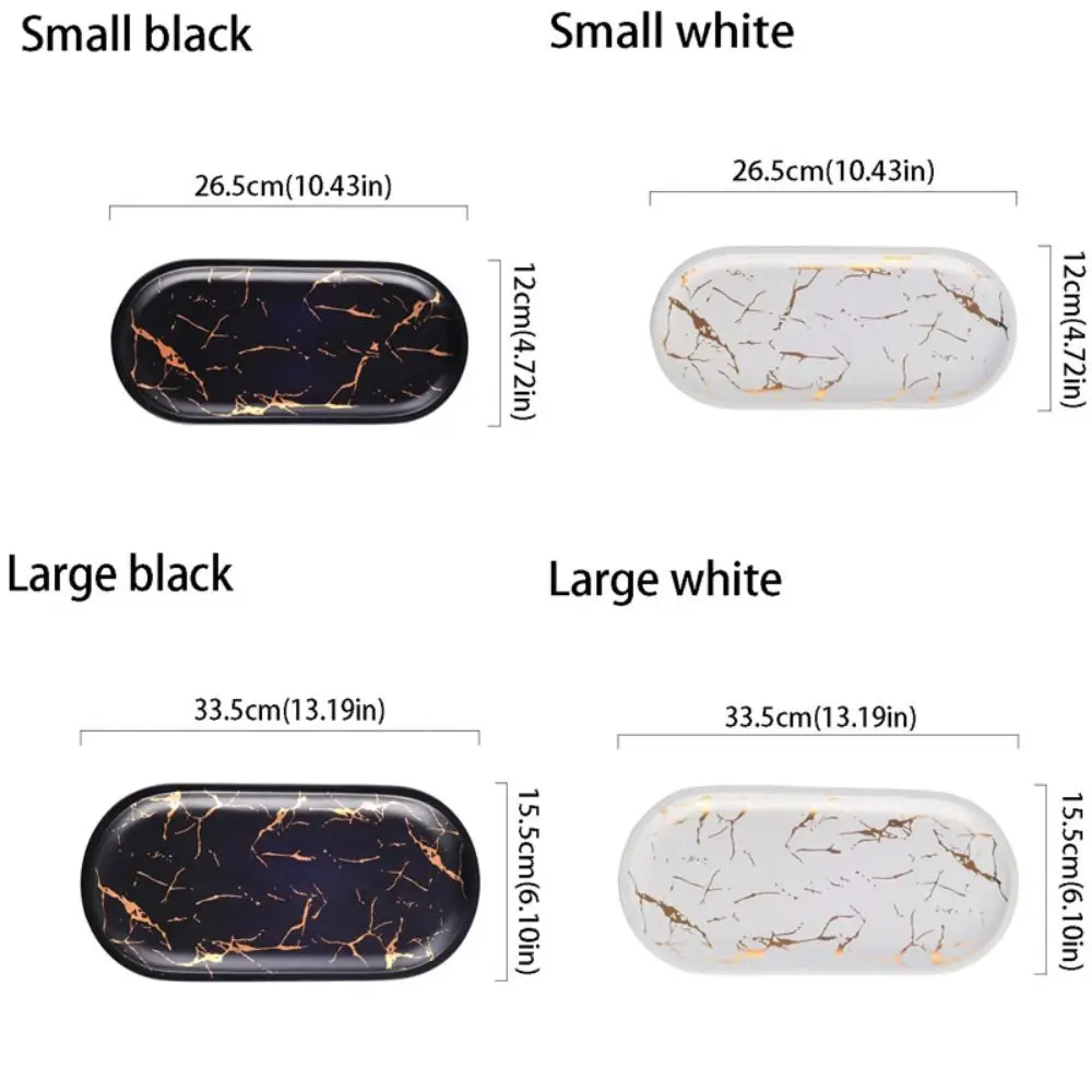 Marble Texture Nordic Marble Tray Porcelain Material Glazed Golden Pattern Ceramic Oval Plate Luxury Design Oval Shape