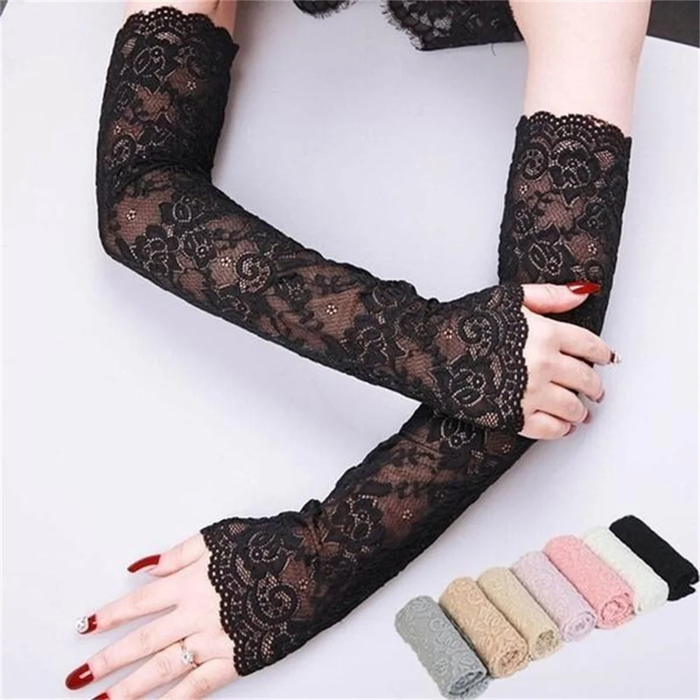 

1Pc UV Protection Lace Arm Sleeves Fingerless Sleeves Hollow Out Long Sunscreen for Driving