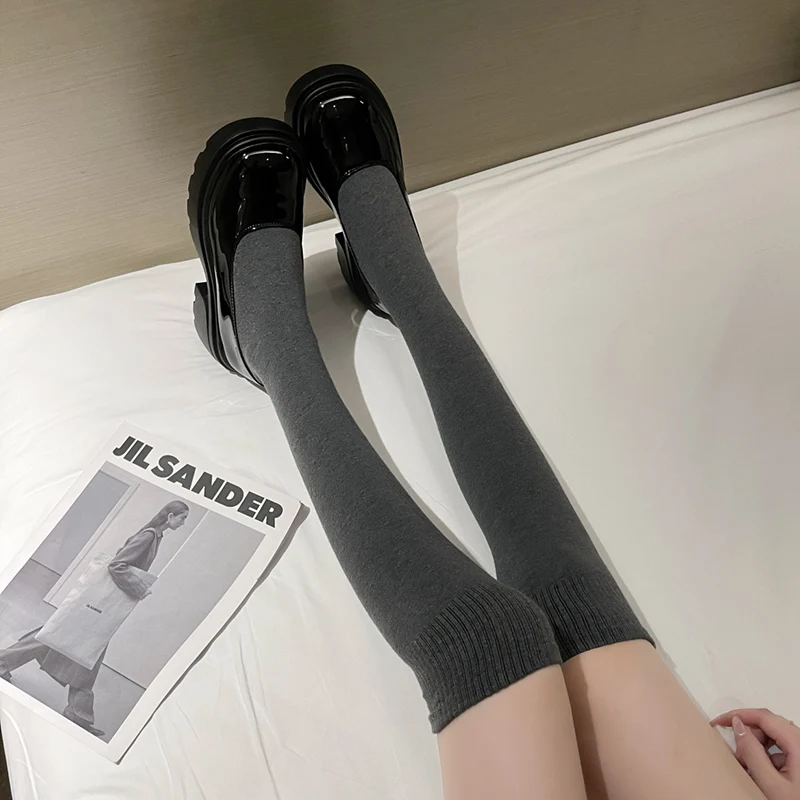 Sexy Slim Over The Knee Sock Boots Women Elastic Knitted Thick Heel Long Boots Woman Autumn Winter Slip-On Platform Lolita Shoes