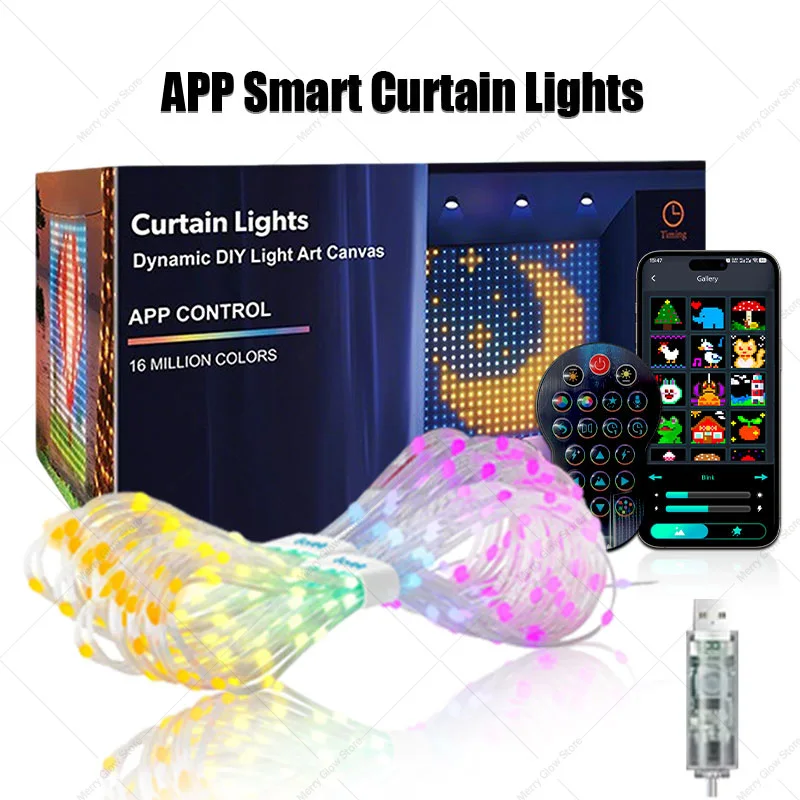 ไฟม่าน LED 400 ดวง ไฟ RGB ควบคุมผ่านแอพฯ ซิงค์กับเสียงเพลง ปลั๊ก USB สำหรับตกแต่งม่านในห้อง