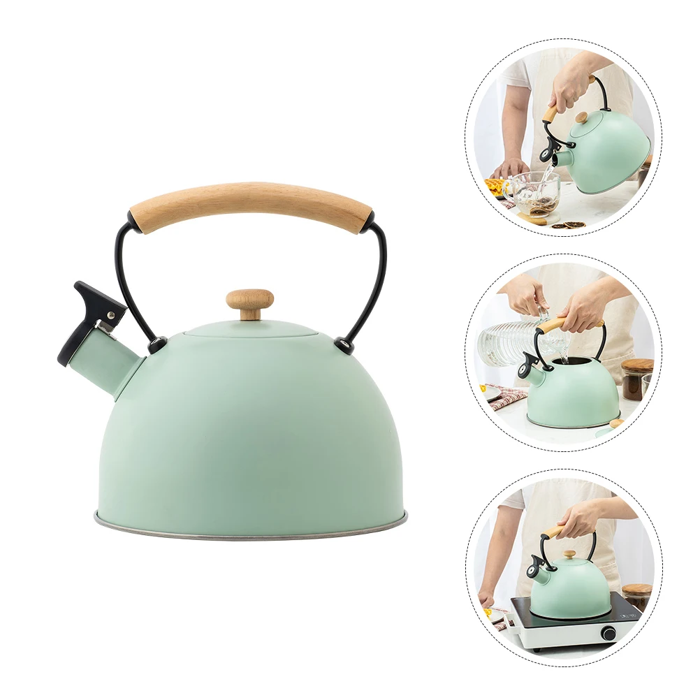 

1 шт., чайник для кипячения, чайник из нержавеющей стали, эргономичная деревянная ручка, гладкая заливка, дизайн с плоским дном, практичный