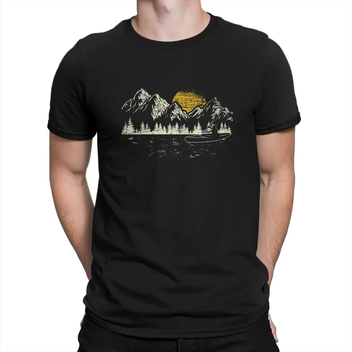 Men's T-Shirts Mountain Forest Kayak Canoes Paddling Fashion Cotton Tees Short Sleeve Canoes T Shirt O Neck Clothing Unique