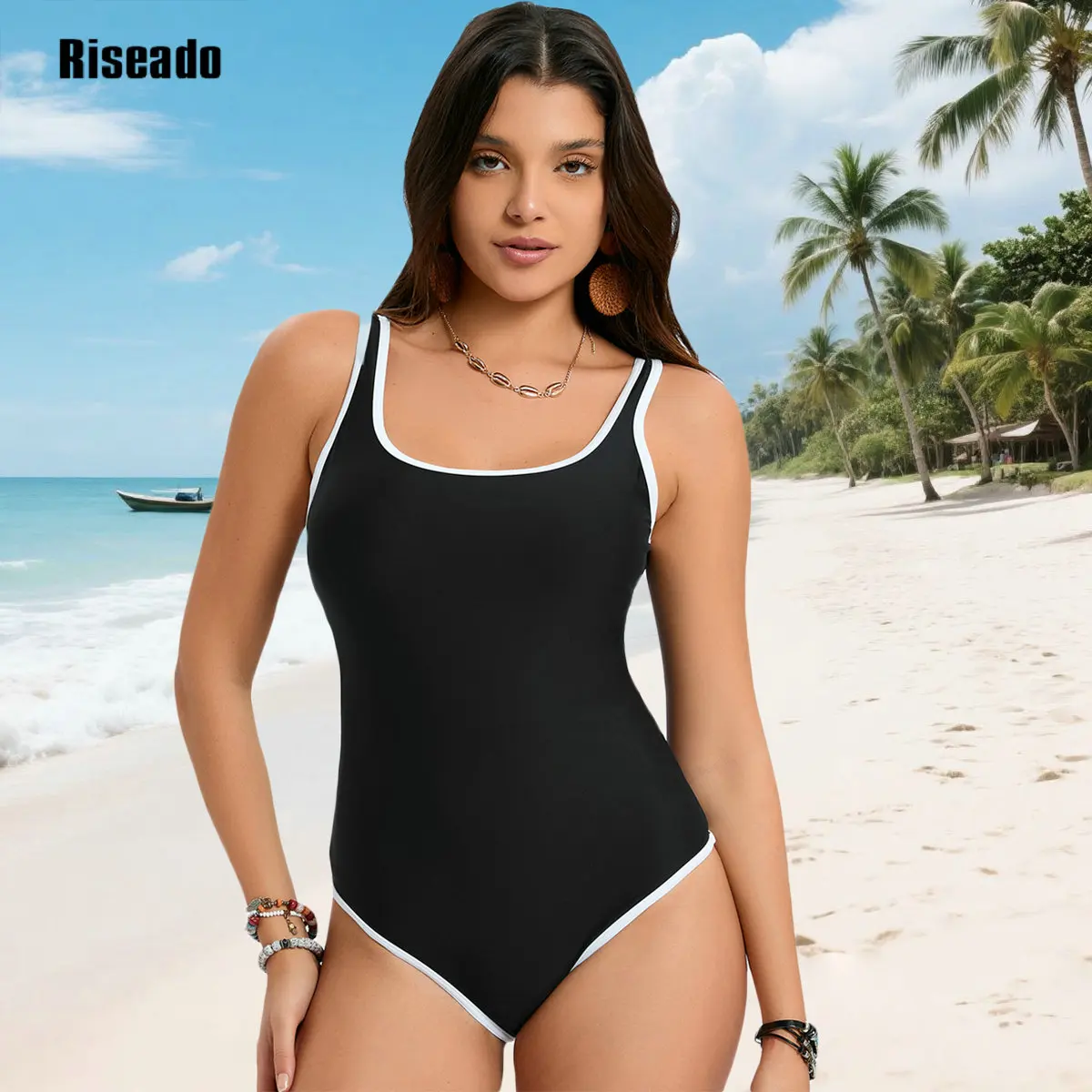 Women's Swimsuit 2025 Woman Scoop Neck Swimwear One Piece Swimming U Back Beach Wear Slimming Monokini