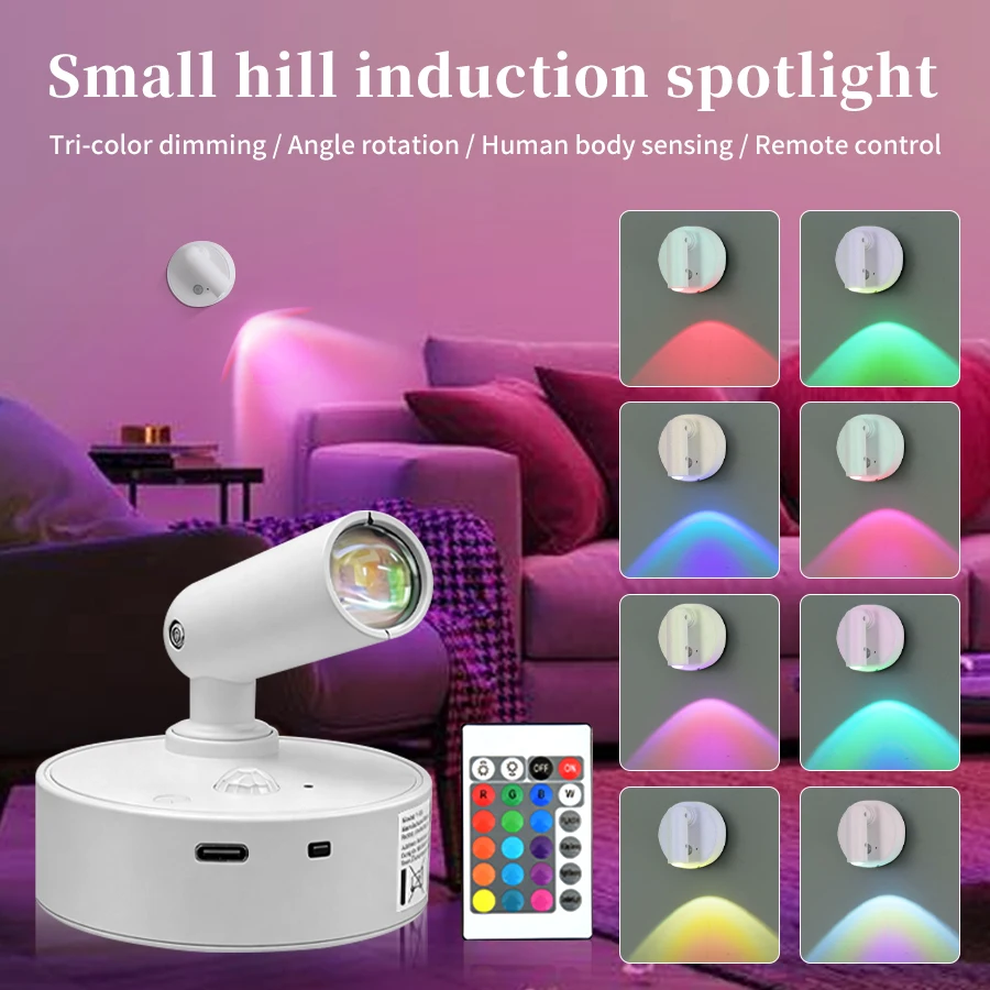 

Motion Sensor LED Night Light Rechargeable Magnetic Spotlight Touch Dimmable 3 Colors/RGBW Wall Lamp Room Hallway Stairs Decor