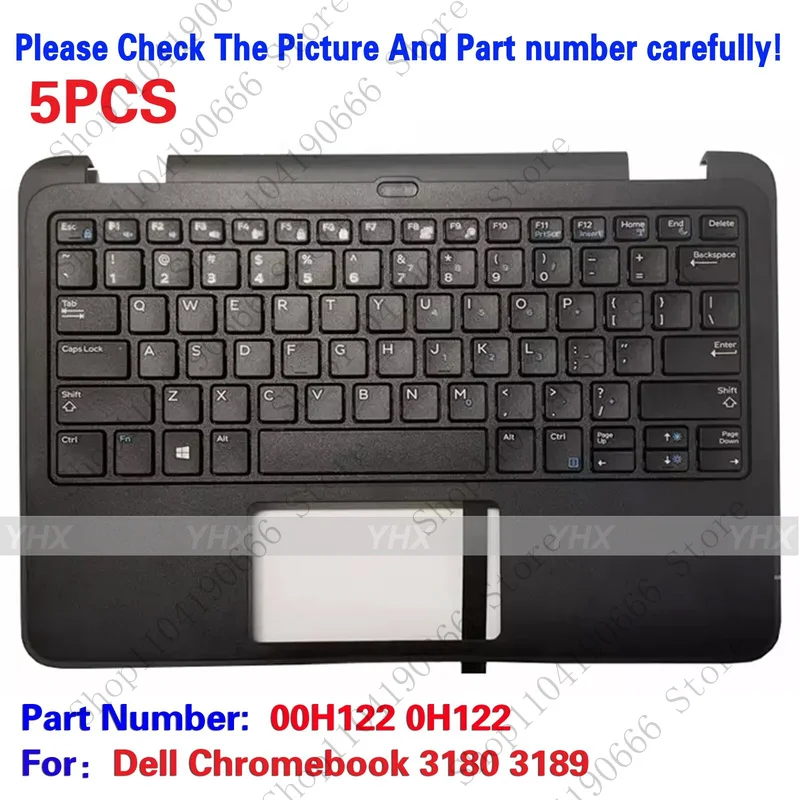 

Notebook computer components 5X New For Dell Chromebook 3180 3189 Palmrest US Keyboard KB Bezel W/O TP 00H122.