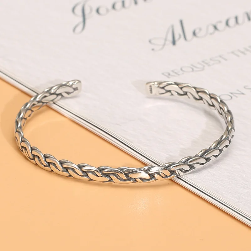 

S925 sterling silver hand-woven bracelet casual hemp rope twist bracelet k-style student bracelet chain