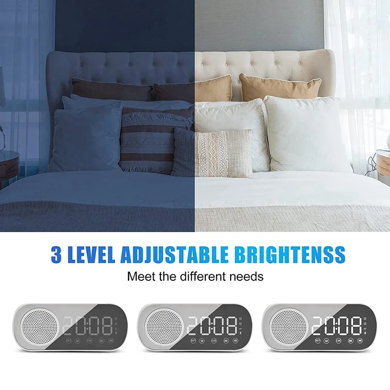 ●LED Digital Alarm Clock with FM Radio and Bluetooth Speaker, 3 Levels Brightness Diming Mode,Snooze Clocks for Decor