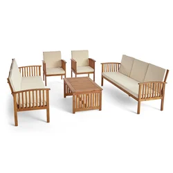 Garden Outdoor Acacia Wood Outdoor 5 Piece Acacia Wood Sofa Conversational Set