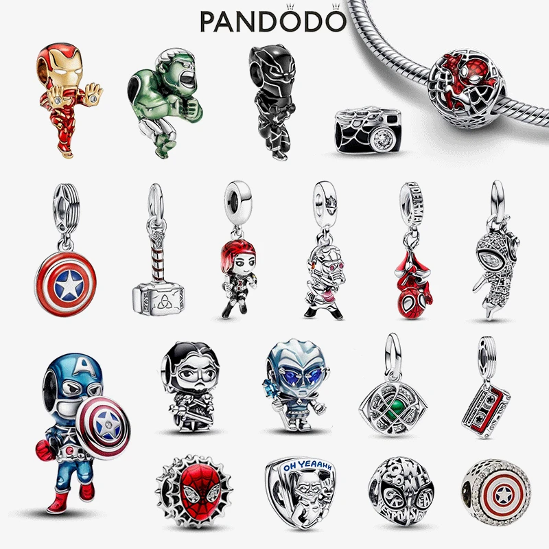 Abalorio de plata 925 de la serie Marvel, abalorio de Spiderman, compatible con pulsera Pandora Original, colgante de pareja, joyería 2023, gran oferta