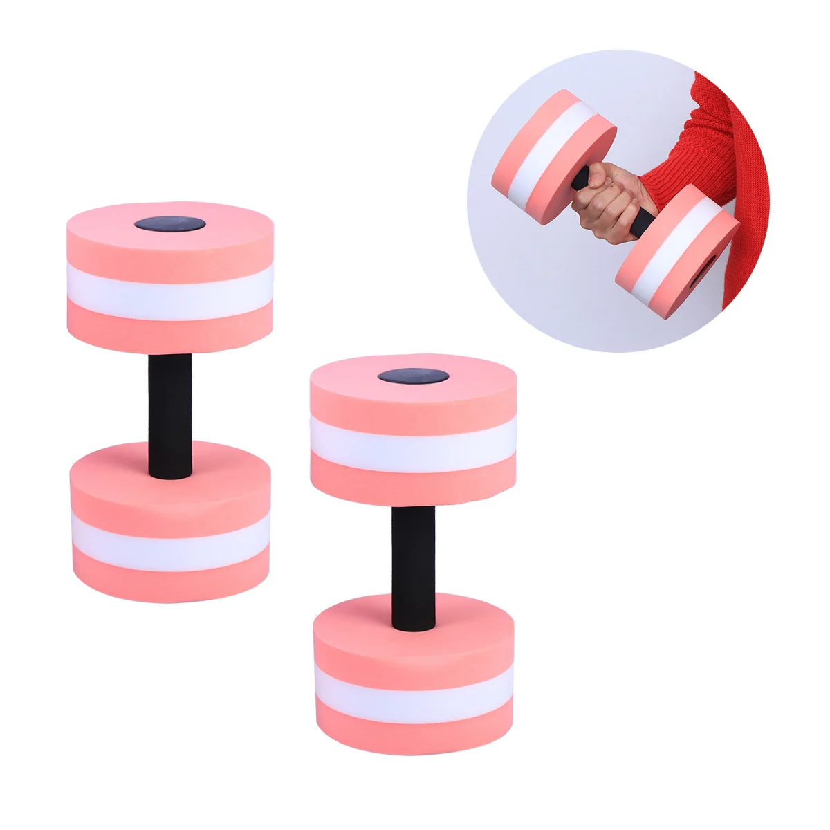 2PCS Aquatic Exercise Dumbells EVA Water Barbells Hand Bar For Water Resistance Aerobics (Pink) water dumbbells