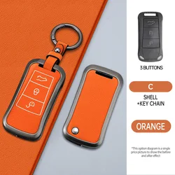 Car Zinc Alloy Leather Key Case Cover Holder Chain For Porsche Cayenne 2006 2007 2008 2009 Flip/Folding Key Interior Accessories