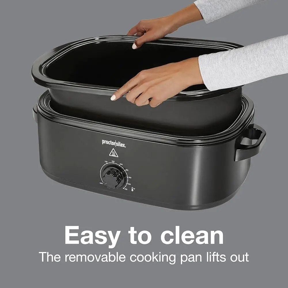 فرن شواء كهربائي سعة 18 لترًا، قابل للتعديل للتحكم في درجة الحرارة، غطاء ذاتي التغطية، وعاء قابل للإزالة، رف طبخ بسعة كبيرة رطبة