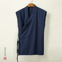Ropa tradicional china, chaleco Hanfu, Top sin mangas de algodón y lino para hombre, traje Tang, cárdigan tipo Kimono
