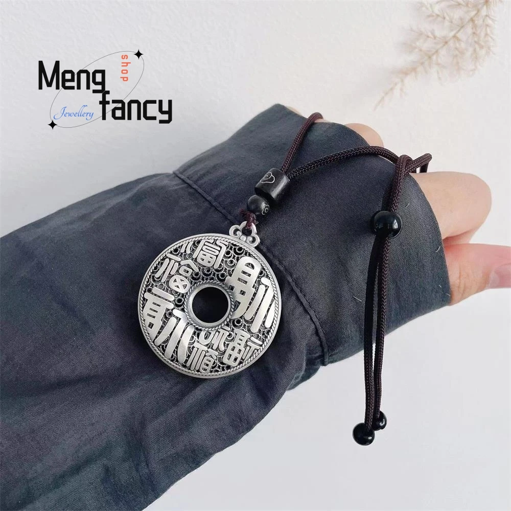 Pendentif bouton de paix rétro creux en argent regardé S30/10/2018, Filig123 Baifu, style ethnique vintage, bijoux fantaisie, cadeaux de vacances, mascottes