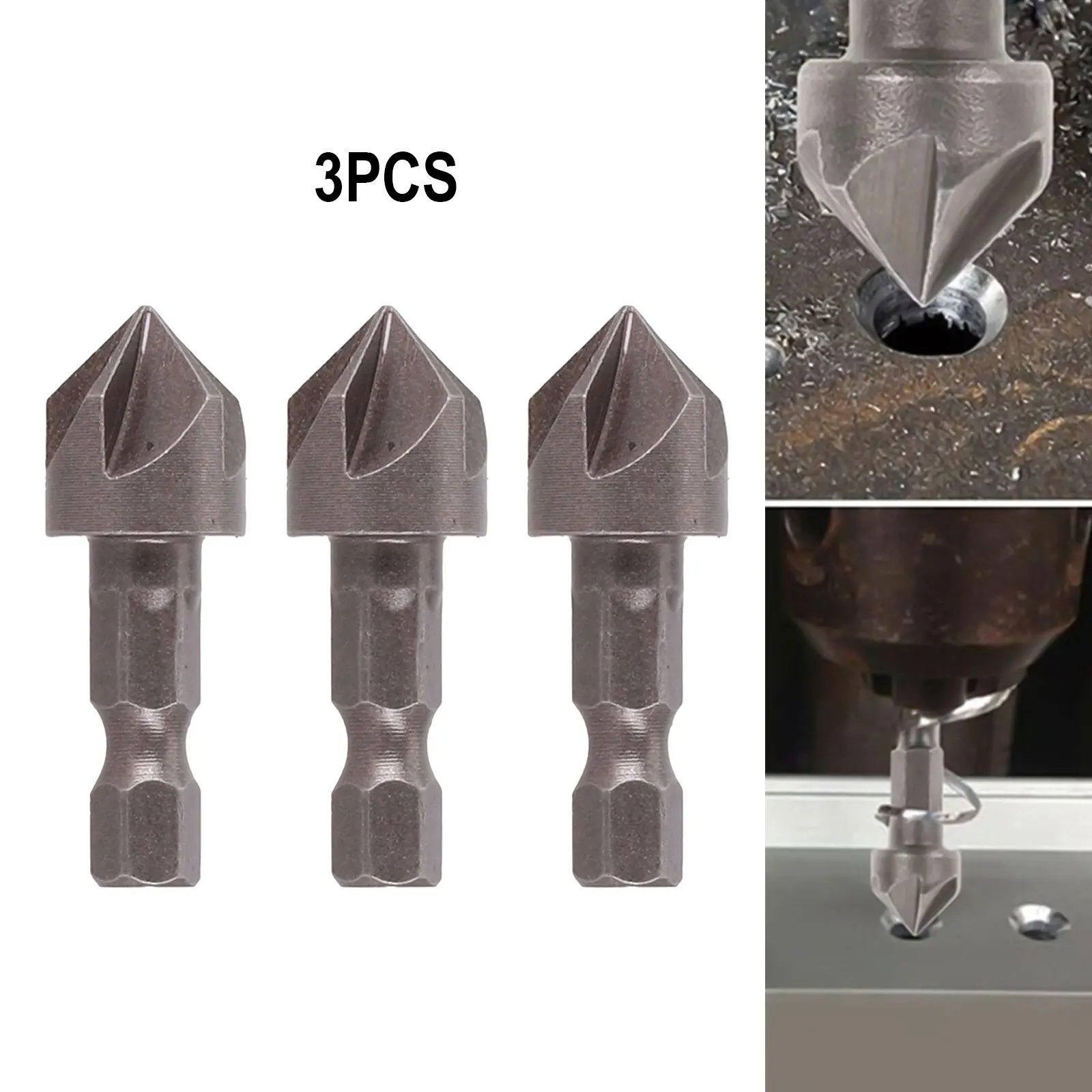 

3 Pcs Countersink Drill Bit Set 1/4'' Hex Shank 5 Flute Chamfering Tool Woodworking Hole Opener Countersink Drill Chamfering