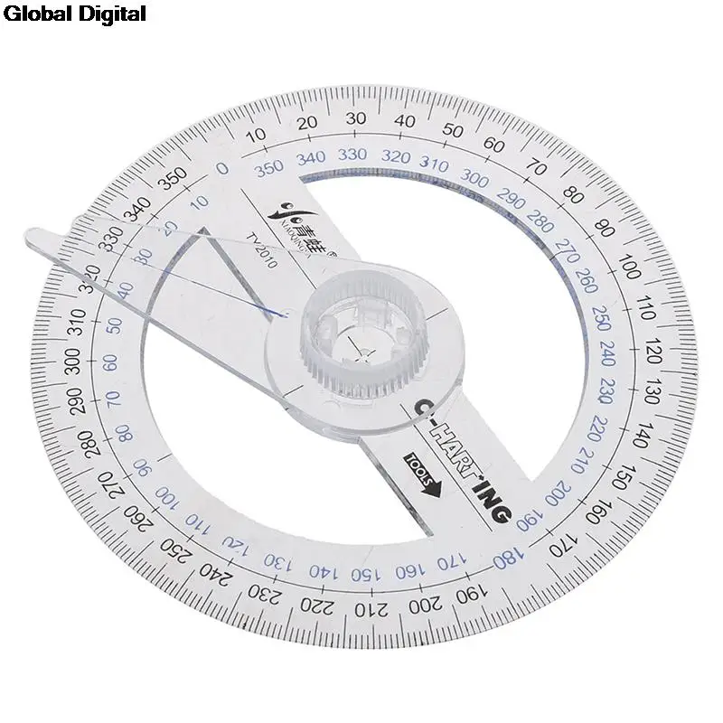 1PCS Round Ruler Patchwork Ruler 360 Degree Pointer Protractor Ruler Angle Finder Swing Arm For School Office Supplies Plastic