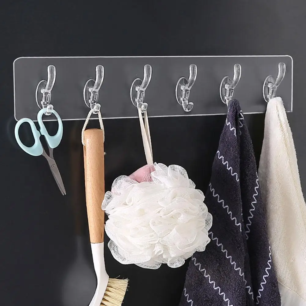Transparent Wall Hooks Hangers 6/3/1 Hooks Heavy Load Rack For Kitchen Bathroom Door Wall Multi-Function Hooks Accessories