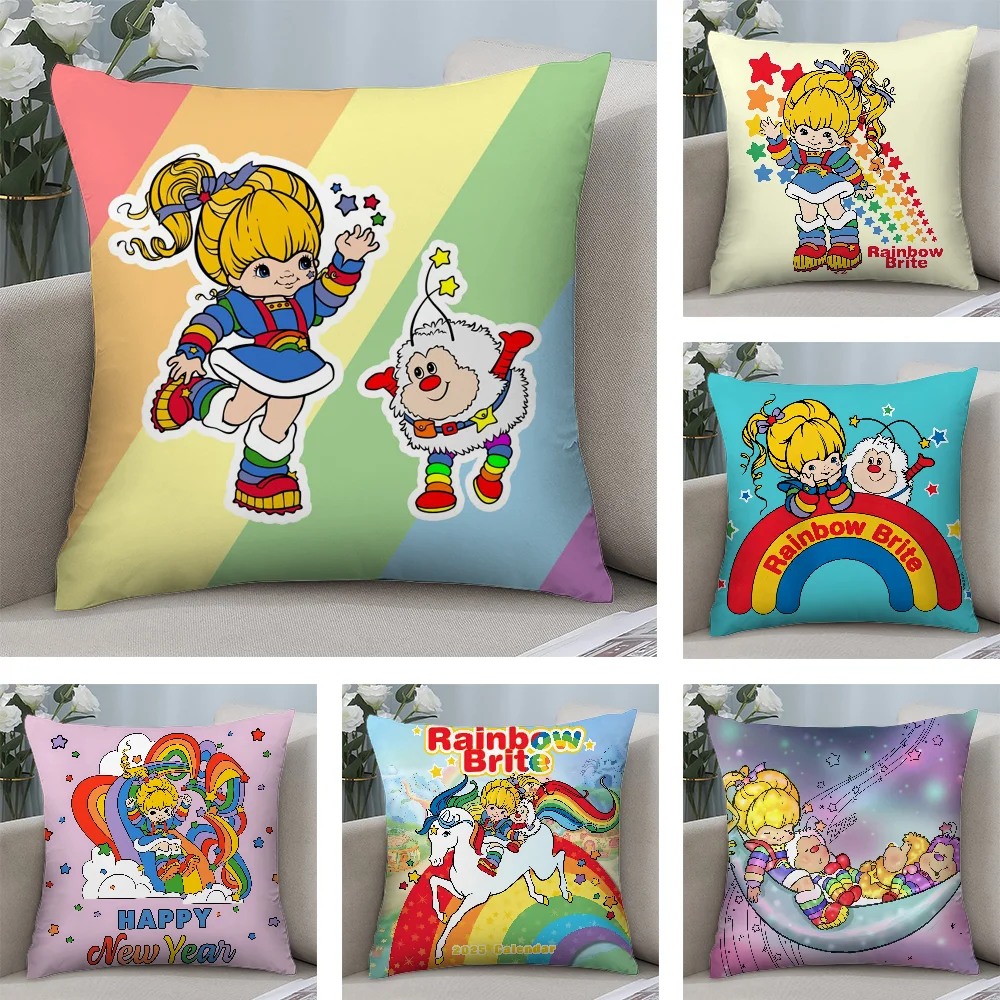 R-Rainbows Cute B-Brite Pillow Case Plush Fabric Soft Double Sided Print Sofa Cushion Cover Throw Pillow Covers