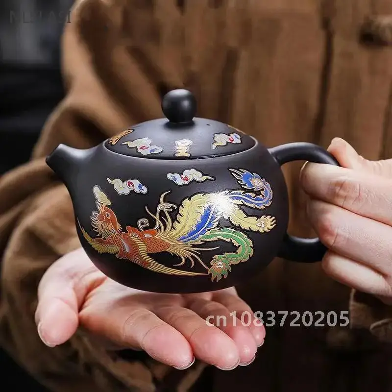 200ml Yixing Purple Clay Teapot High Temperature Discoloration Xishi Tea Pot Black Mud Beauty Filter Kettle Zisha Tea Infuser