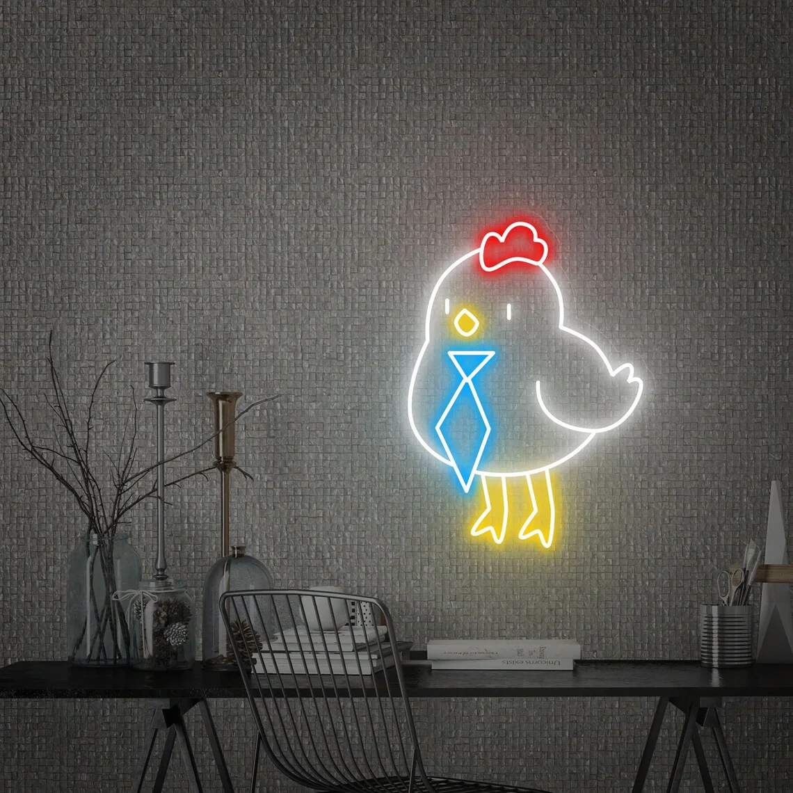 Chicken Led Neon Sign Kawaii Chicken With Tie Led Sign Kids and Teens Room Decor Birthday Party Kindergarten Decor