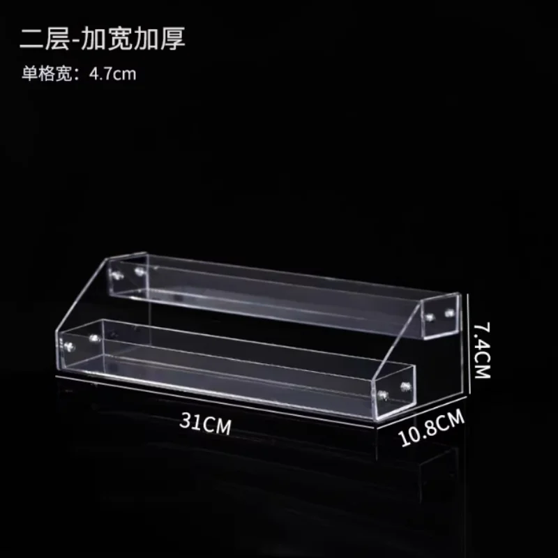 Estante de exhibición de esmalte de uñas de 2 niveles, acrílico transparente, soporte multifuncional tipo escalera, caja de maquillaje para lápiz labial, polvos, sombra de ojos y herramientas.