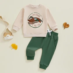 2024-06-29 Lioraitiin Baby Boy Fall Outfit Duck Print Long Sleeve Sweatshirt and Elastic Pants 2 Piece Clothes for Toddler