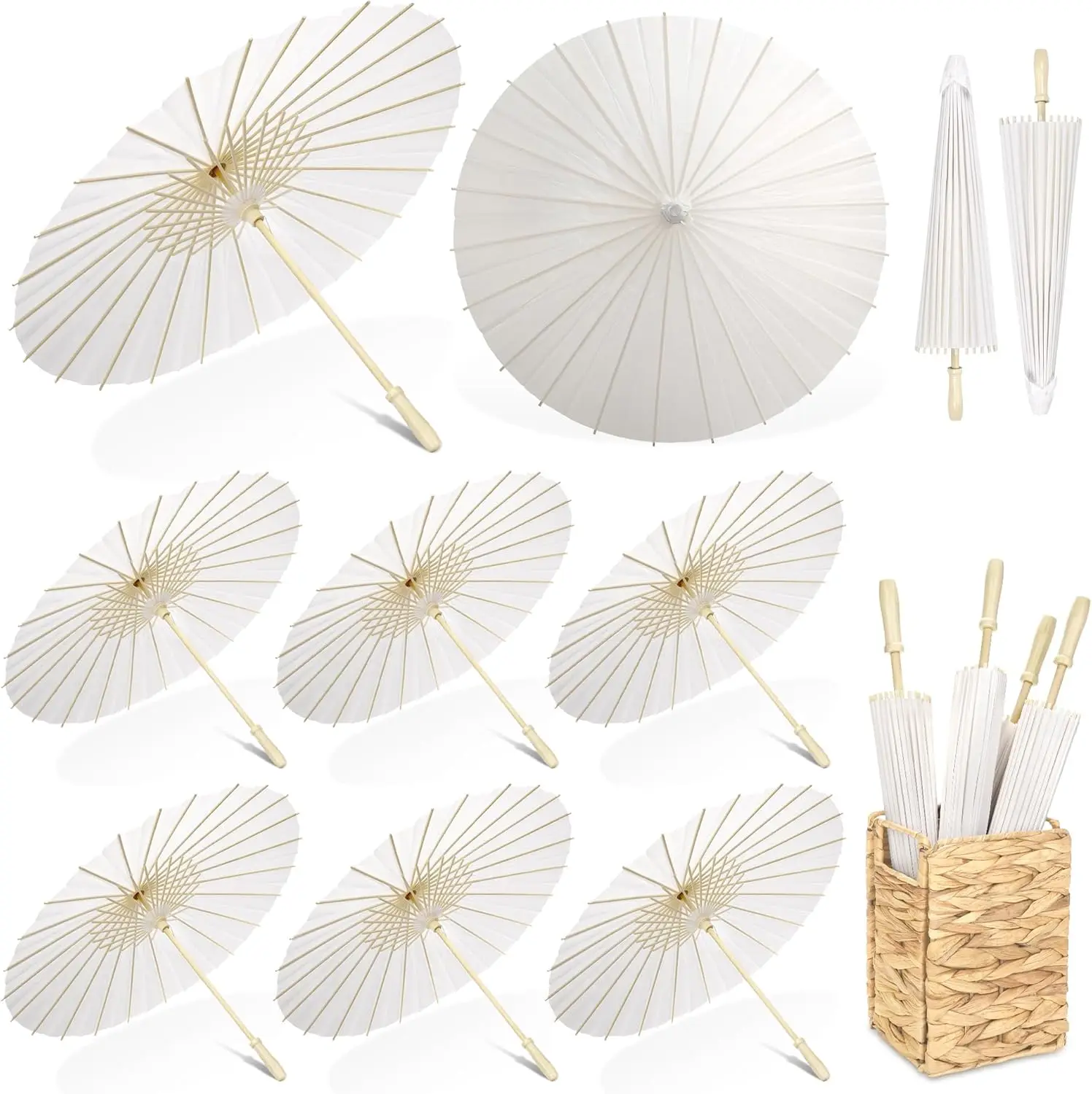 1-20PCS Paper Parasol Wedding Paper Umbrella Party Favor 60cm White Umbrellas for Bridal Shower Centerpieces DIY Painting Photo