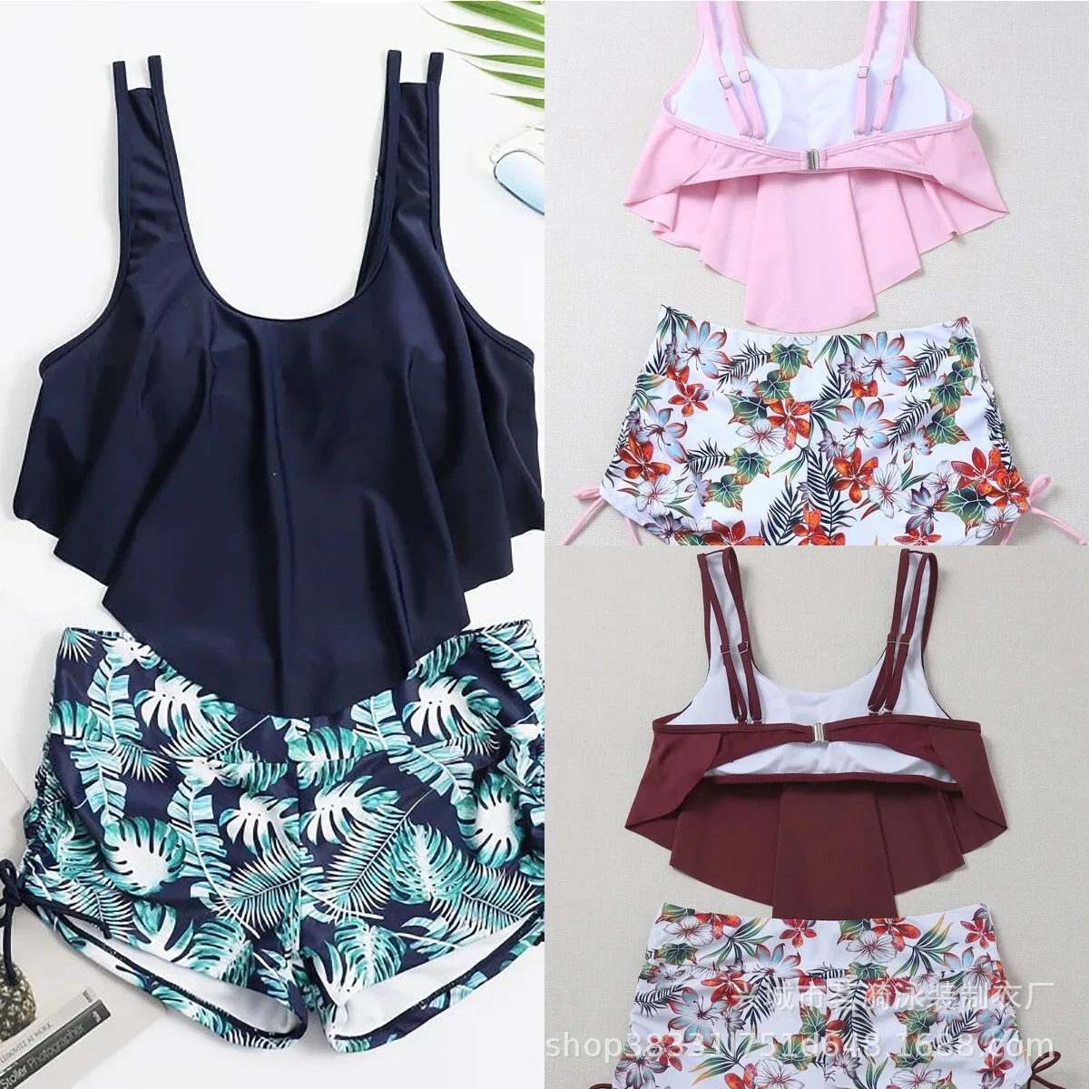 Summer Ruffles Swimsuits Tankini Sets Female Swimwear Sports Beach Wear Two-Piece Bathing Suits Pool Women Swimming Suit 2024