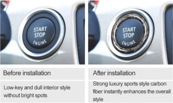 لسيارات BMW 3 series E90 E92 E93 E89 Z4 M الرياضة سيارة التصميم الداخلي محرك بدء إيقاف زر مفتاح إشعال حلقة ألياف الكربون تقليم