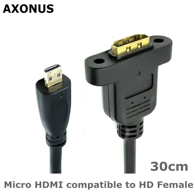A Female to D Male 30CM HD Micro HDMI-compatible Male to HDMI-compatible Female With Screw Holes to Secure Panel Cable