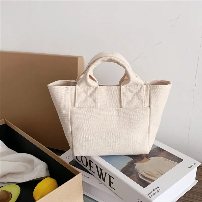 New Arrival Women's Canvas Bag for 2022 Summer Mini Simple Solid Female's Handbag Lady's Sewing Thread Small Capacity  Clutch