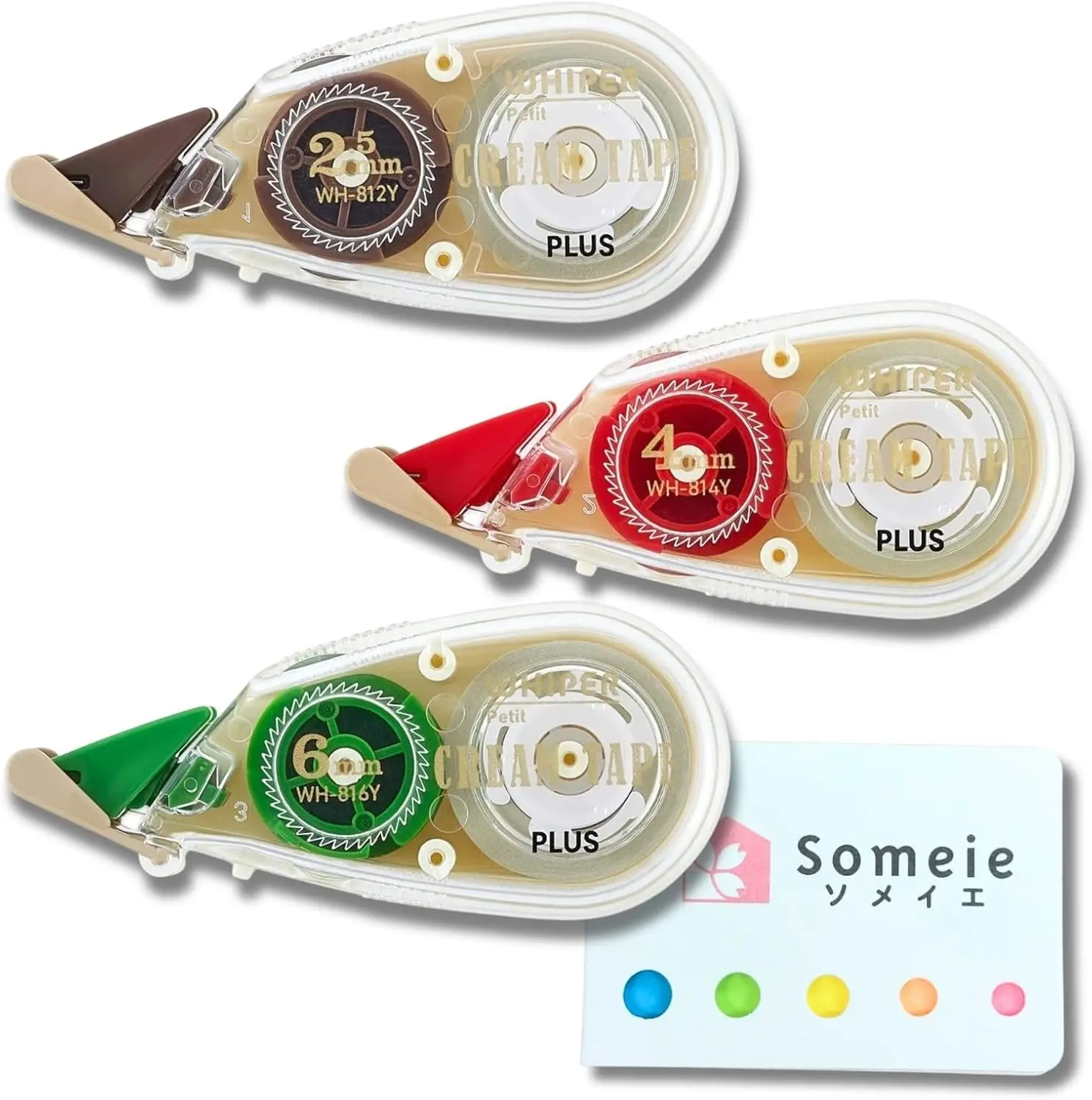 

Correction Tape Set 3 Widths 2.5mm/4mm/6mm with Sticky Notes, Cream Color, 6m Long, Mini Size