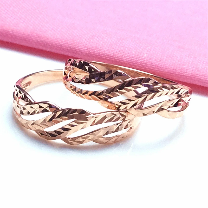 585 Purple Gold 14K Rose Gold Shiny Geometric Rings For Women Exquisite Fashion Personality Party Engagement Jewelry Gift