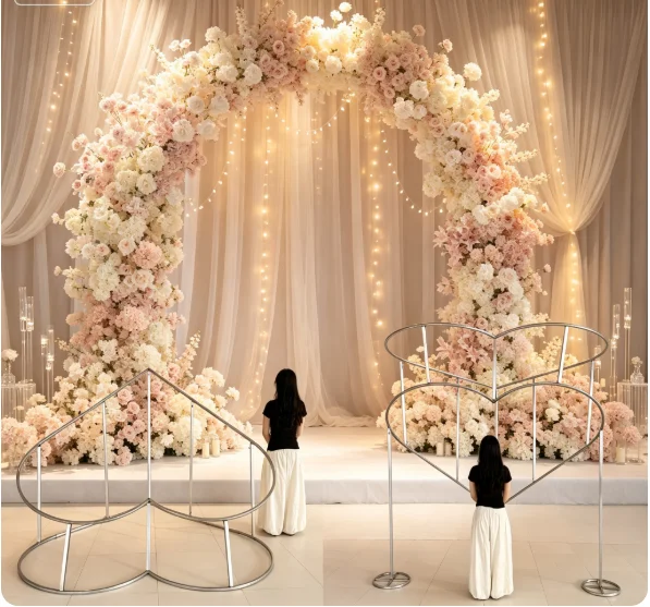 1 Stück Doppelt Ineinandergreifender Herzförmiger Metall-Hochzeitsbogen-Ständer, Herzförmiger Hintergrundrahmen für Hochzeit, Verlobung, Geburtstagsfeier, Babyparty – Detail 2