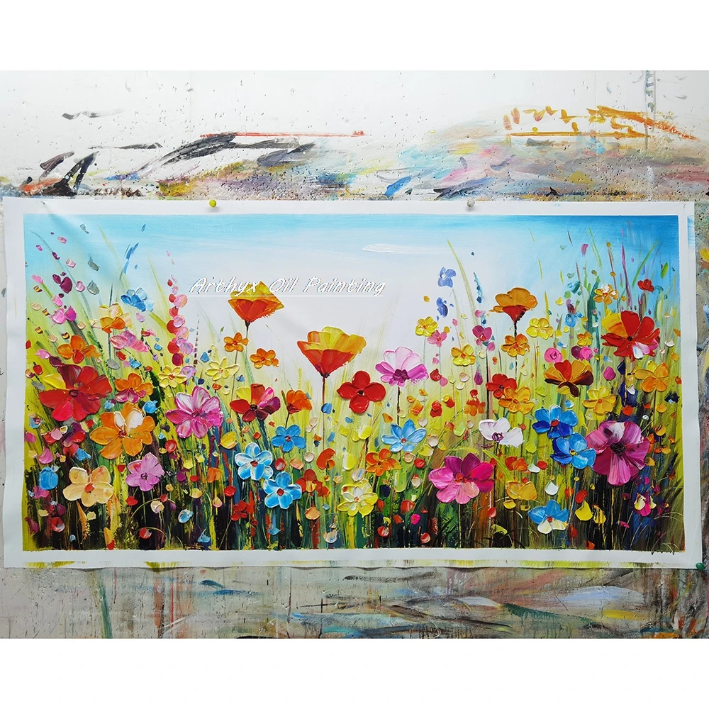 Arthyx 100% Handpainted Abstract 3D Knife Flowers Oil Painting On Canvas,Modern Texture Art Posters,Wall Picture,Home Decoration